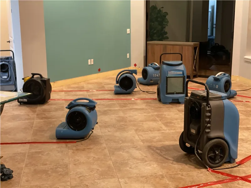 Water damage drying equipment deployed in home